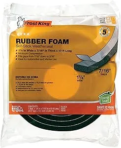 Frost King R516H 1-1/4-Inch by 7/16-Inch by 10-Foot Thick Sponge Rubber Foam Tape, Black