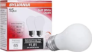 Sylvania Soft White Incandescent A15 Bulb, Medium Base | 15 Watts/120 Volts | 2-Bulbs Per Pack (2-Bulbs Total)