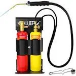 BLUEFIRE Oxypropane Welding Torch Kit with Flint Lighter &amp; Cylinder Holder Rack