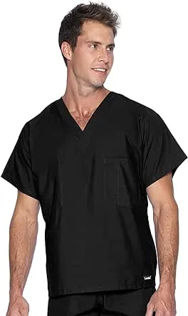 Landau Essentials Unisex Relaxed Fit 1-Pocket V-Neck Scrub Top 7502 Black