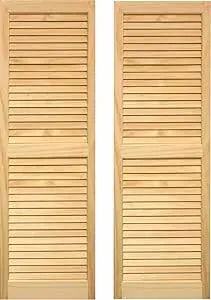 LTL Home Products SHL43 Exterior Solid Wood Louvered Window Shutters, 15" x 43", Unfinished Pine