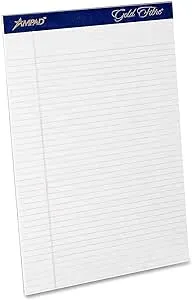 Ampad 20-072R Gold Fibre Perforated Pad, Size 8-1/2x11-3/4, White Paper, Narrow Ruling, 50 Sheets Per Pad, 60 Point Chipboard Backing, Pack of 12