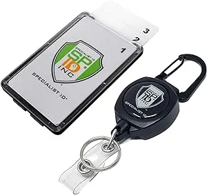 Super Heavy Duty Sidekick Retractable Badge and Key Reel - Carabiner Clip - with Three Card ID Badge Holder (Holds 3 I'd Badges) by Specialist ID