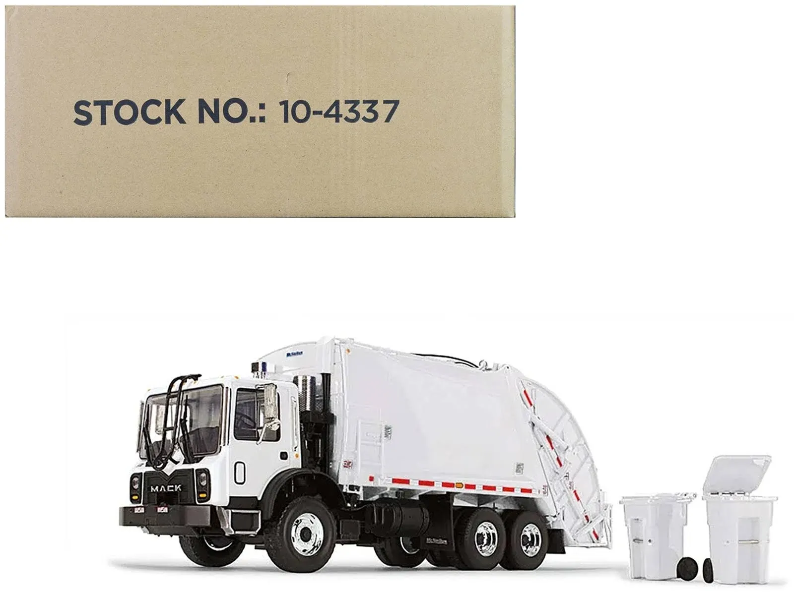 First Gear 1/34 White Mack TerraPro with McNeilus Rear Loader & Trash Cans 10-4337