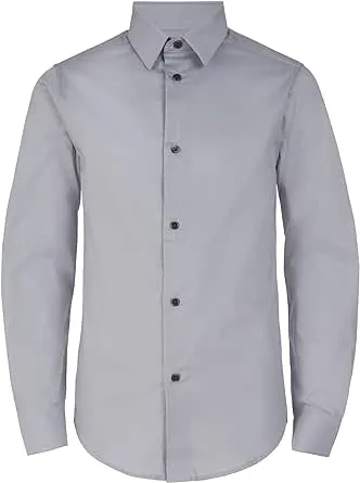 Calvin Klein Boys' Long Sleeve Slim Fit Dress Shirt, Button-Down Style with Cuffs & Shirttail Hem