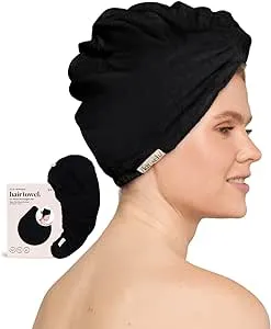 Kitsch Microfiber Hair Towel Wrap - Quick Dry Curly Hair Wraps for Women Wet Hair | Microfiber Towel for Hair | Hair Drying Towel Wrap | Hair Towels for Women | Hair Turban for Wet Hair (Black)