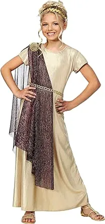 Royal Goddess Costume for Girls, Greek Toga for Dress-Up, Girl's Gold Dress for Halloween & Egyptian Cosplay