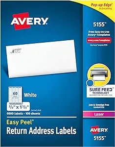 Avery Return Address Labels with Sure Feed for Inkjet Printers, 2/3" x 1-3/4", 1,500 Labels, Permanent Adhesive (8195), White