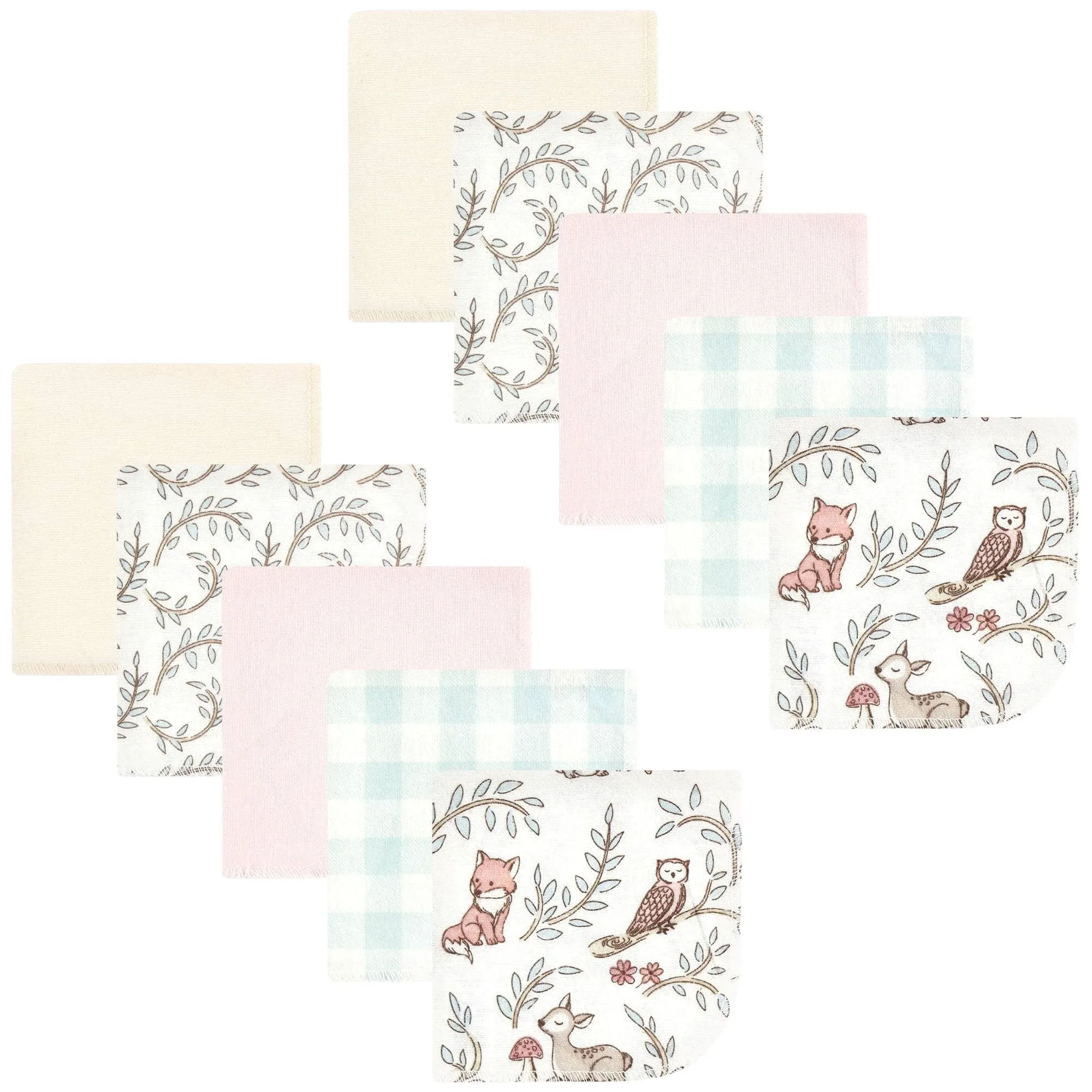 Hudson Baby Infant Girl Flannel Washcloths, Girl Woodland Pals 10pk, One Size