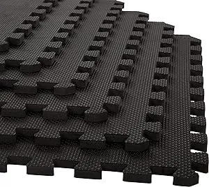 EVA Foam Mat Tiles 8-Pack - 32 SQ FT of Interlocking Padding for Garage, Playroom, or Gym Flooring - Workout Mat or Baby Playmat by Stalwart (Black)