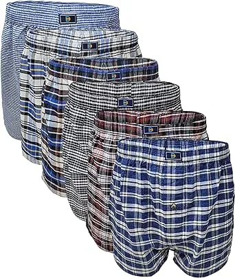 Different Touch Men's True Big and Tall USA Classic Design Plaid Woven Boxer Shorts Underwear (6 Pack)