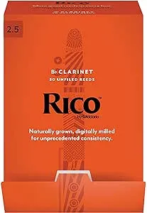 D'Addario Rico Bb Clarinet Reeds, Strength 2.5, Pack of 50