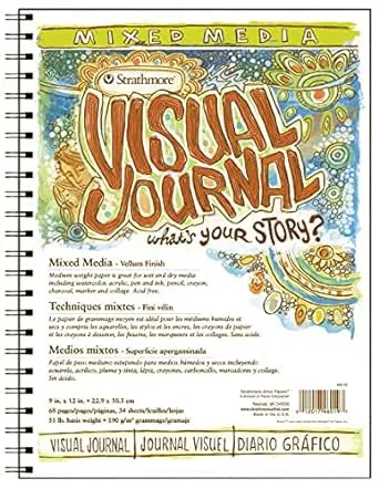 Strathmore Spiral Binding Acid-Free Heavy Weight High Performing Mixed Media Visual Journal Pad, 90 lb, 9 X 12 in, 34 Sheets