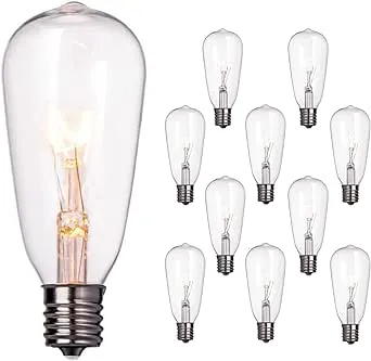 Abeja 10-Pack Edison Light Bulbs, ST40 Clear Edison Light Bulbs, 7 Watt/ E17 Screw Base ST40 Vintage Replacement Light Bulbs for Outdoor Patio ST40