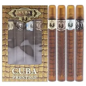 Cuba Prestige Men 1.17oz Classic EDT Spray, 1.17oz Black EDT Spray, 1.17oz Platinum EDT Spray, 1.17oz Legacy EDT Spray 4 Pc Gift Set, (amgcubp4)