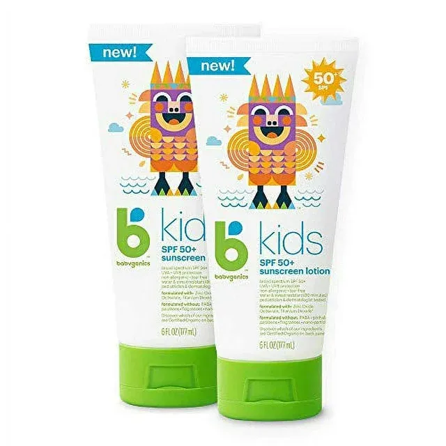 Babyganics SPF 50 Kids Sunscreen Lotion | Uva UVB Protection | Octinoxate & Oxybenzone Free | Water & Sweat Resistant, 6 fl oz (Pack of 2)