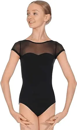 Capezio Meryl Mesh Yoke Short Sleeve Leotard - Black