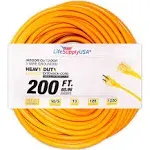 200ft Power Outdoor Extension Cord & Indoor - Waterproof Electric Drop Cord Cable - 3 Prong SJTW, 10 Gauge, 10 AMP, 125 Volts, 1250 Watts, 10/3 by LifeSupplyUSA - Yellow (1 Pack)