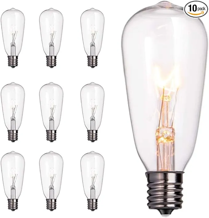 Abeja 10-Pack Edison Light Bulbs, ST40 Clear Edison Light Bulbs, 7 Watt/ E17 Screw Base ST40 Vintage Replacement Light Bulbs for Outdoor Patio ST40 String Lights, Warm White