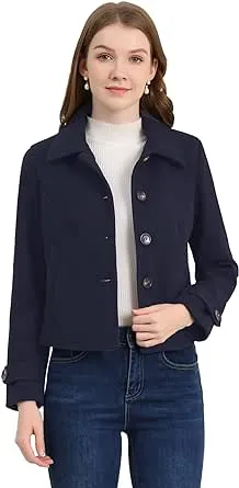 Allegra K Women's Turn Down Collar Long Sleeve Single Breasted Winter Pea Coat