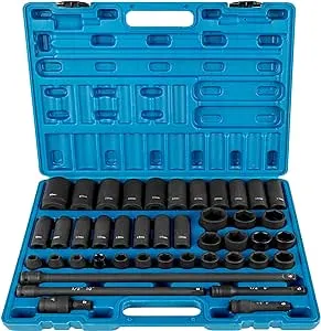 VEVOR Impact Socket Set, 1/2 Inches 43 Piece Impact Sockets, 1/2 Inches Drive Socket Set, High-torque Standard Socket Assortmen with 4 Extension Bars, 6-Point Sockets Metric 9-30mm (Standard/Deep)