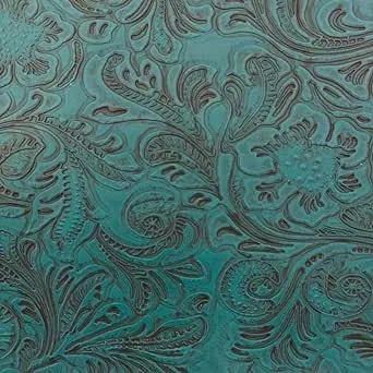 Turquoise Blue Western Floral PU Faux Leather Vinyl Fabric - Sold by The Yard - 56"