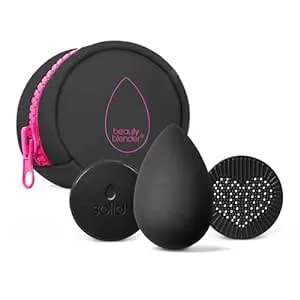 Beautyblender® | Besties Charcoal Blend & Cleanse 4-Piece Starter Set, Pro Black Makeup Sponge + Solid Charcoal Cleanser .558 oz + Silicone Scrub Mat + Travel Case, Made in USA, Vegan, Cruelty Free