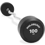 Philosophy Gym Rubber Fixed Barbell, 50 lb Pre-Loaded Weight EZ Curl Bar for Strength Training & Weightlifting