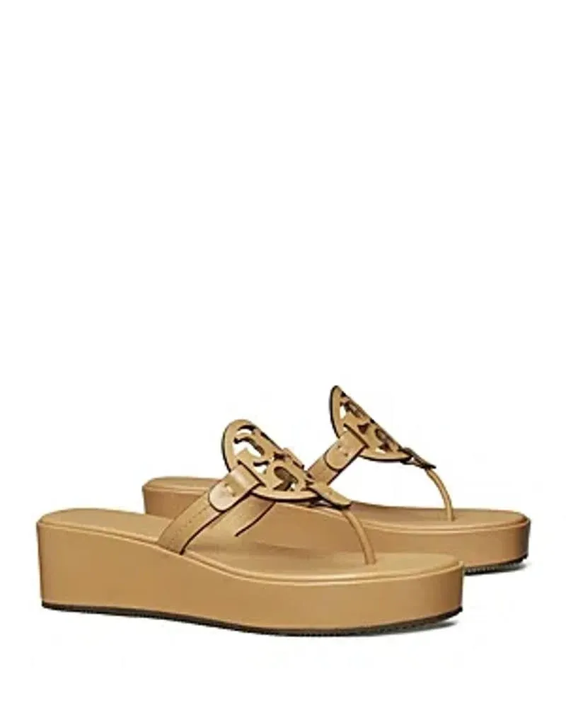 Miller Leather Logo Wedge Thong Sandals