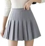 Apriddeo Girls Women High Waisted Pleated Skirt Plain Plaid A-Line Mini Skirt Skater Tennis School Uniform Skirts Lining Shorts Grey