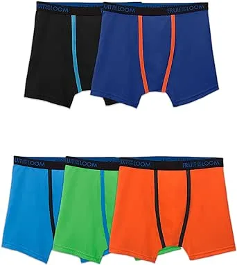 Fruit of The Loom Boys' Breathable Micro-Mesh Boxer Briefs, Assorted 5 Pack