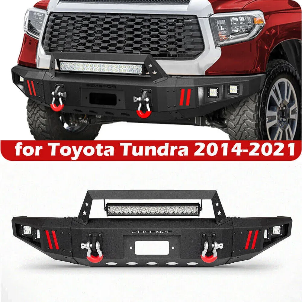 Front Bumper For 2014-2021 Toyota Tundra w/ Winch Plate &amp; LED &amp; D-rings Textured