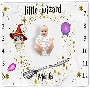 Little Wizard Baby Milestone Blanket Magic Baby Month Blanket for Baby's First Year Calendar Growth Chart 48''x48'' YUN101