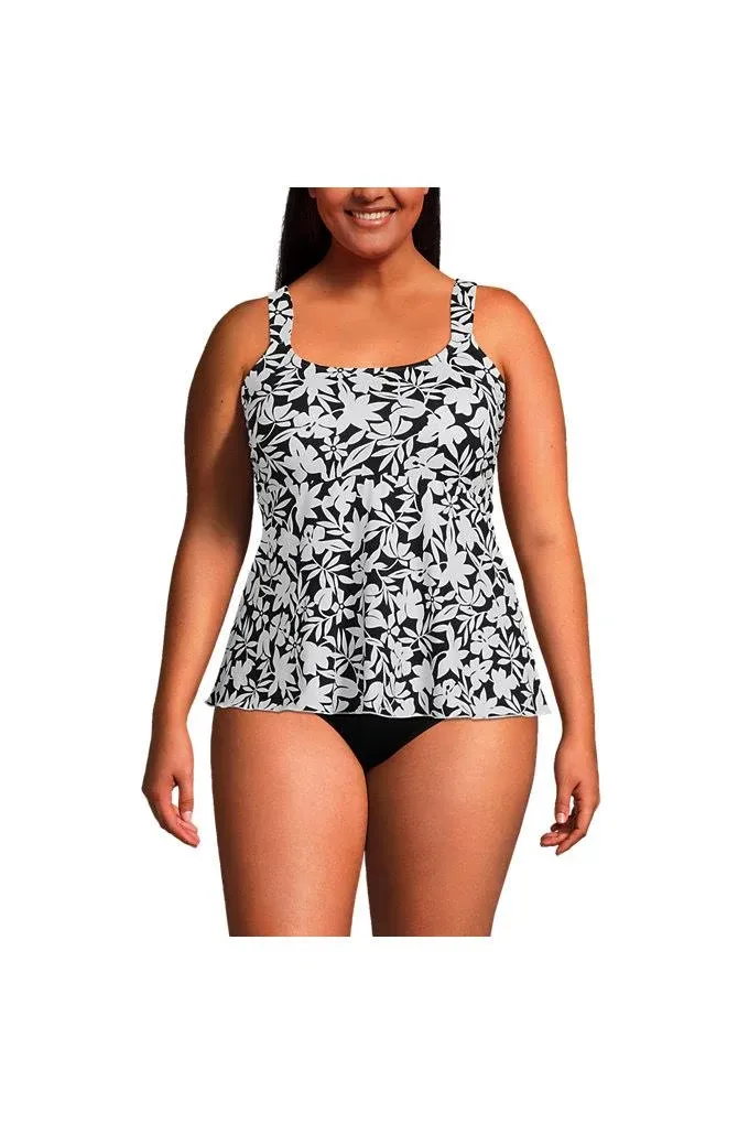 Women's Plus Size DD-Cup Flutter Tankini Top - Lands' End - Black - 1x