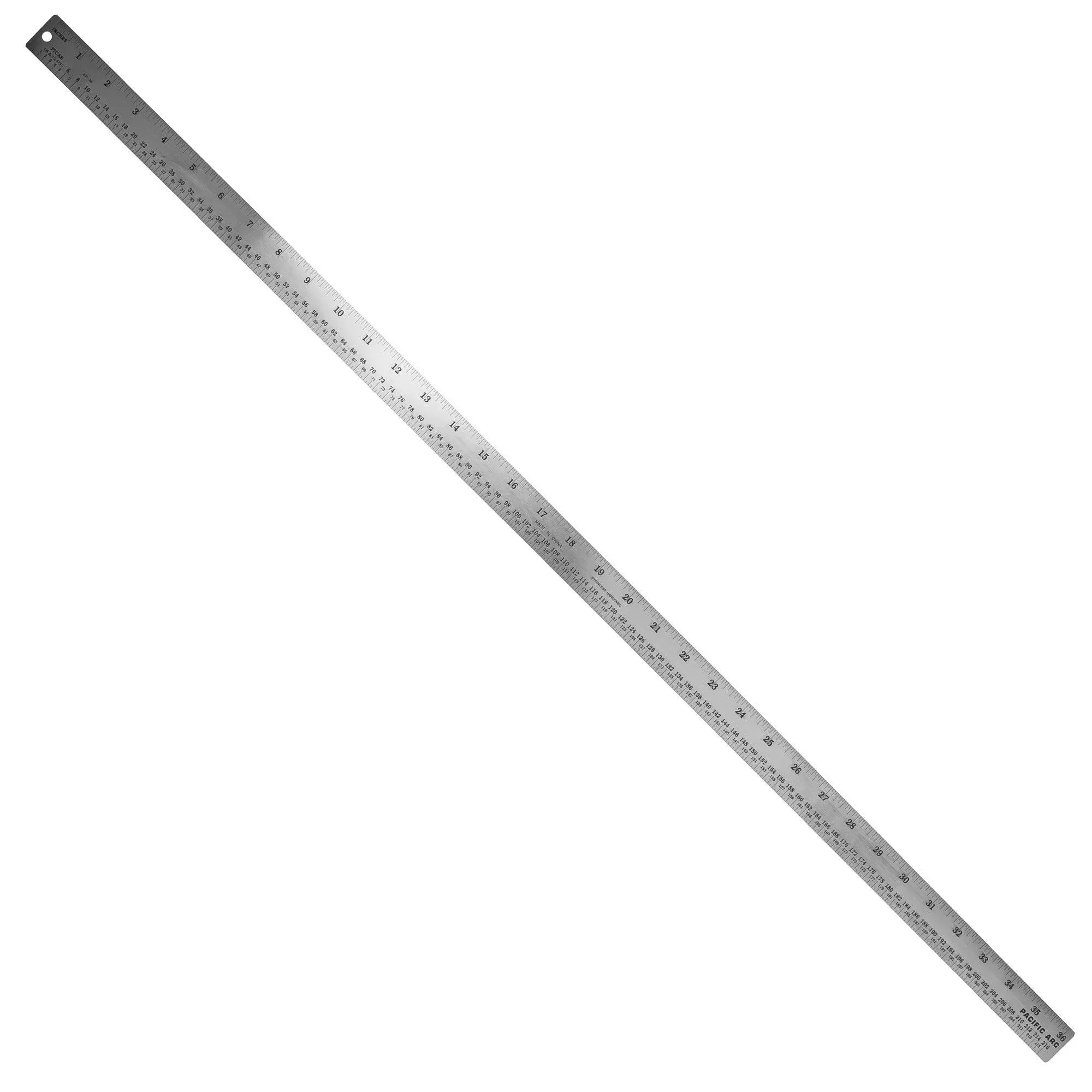 Pacific Arc, Stainless Steel Ruler with inch (32nd & 64th) and Pica, Non Skid Cork or Rubber Back