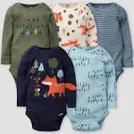 Gerber 5-Pack Baby Boys Fox Long Sleeve Onesies Bodysuits - Newborn