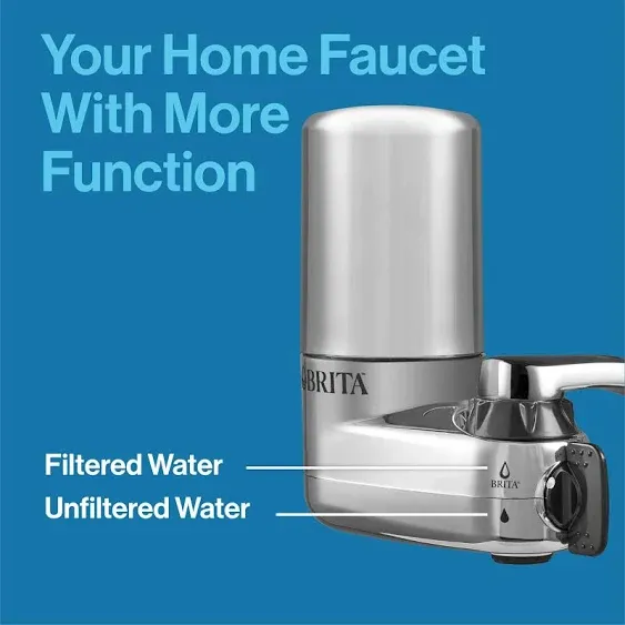 Brita Chrome Tap Water Faucet Filtration System with 2 Filters and Filter Change Reminder