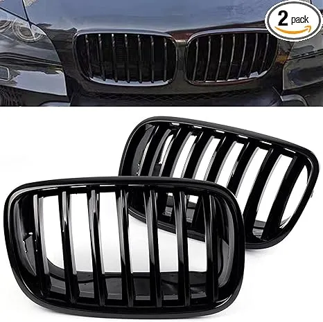 Front Grille For 2007-2014 BMW X5 E70 X6 E71，ABS Gloss Black Kidney Grill