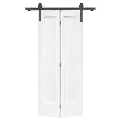 CALHOME 36 in. x 80 in. 1 Panel Shaker White Painted MDF Composite Bi-Fold Barn Door with Sliding Hardware Kit BIFOLD-1100-2-SIDE+BF-1PANEL-36W