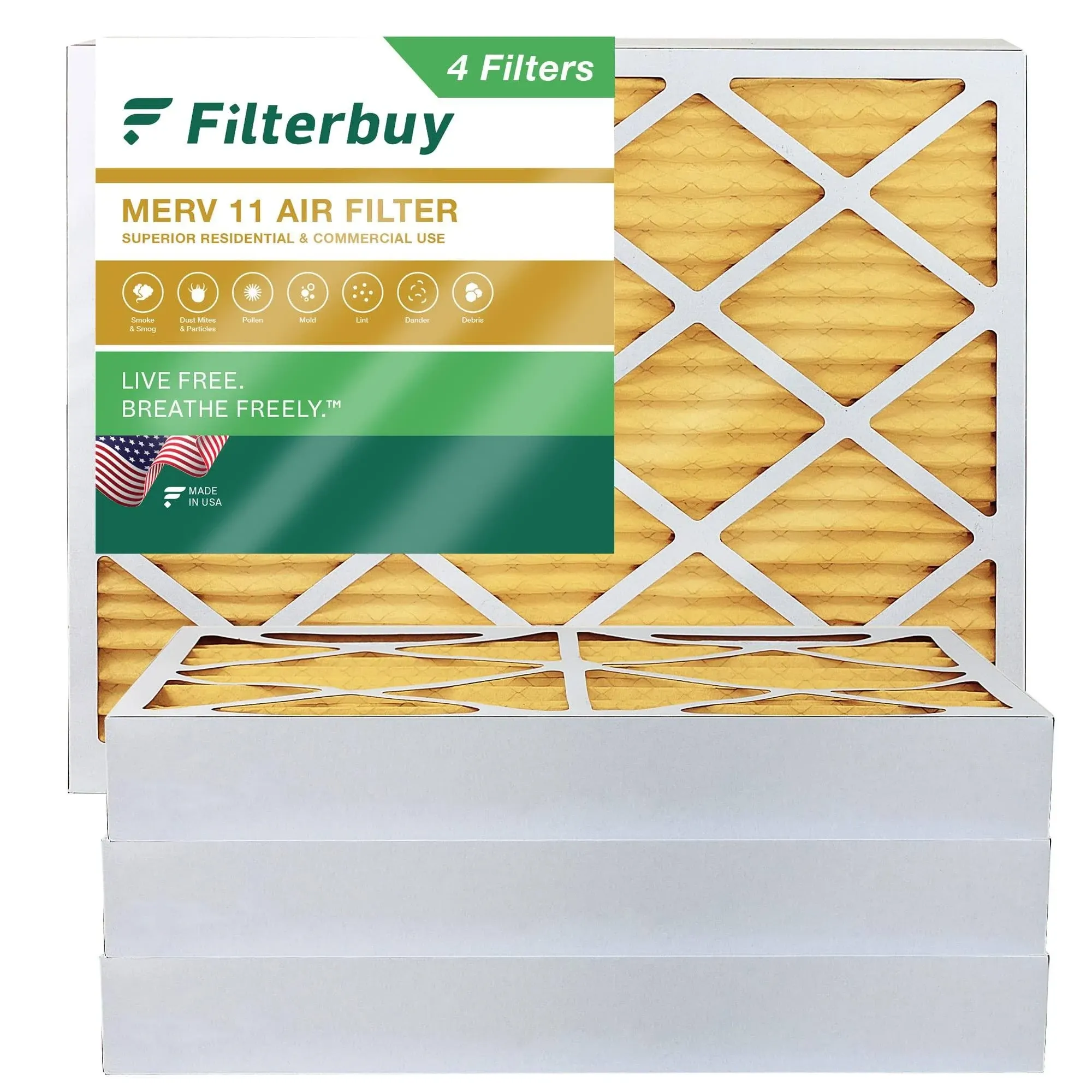 Filterbuy 24x25x4 Air Filter MERV 11, Pleated HVAC AC Furnace Filters (4-Pack, Gold)