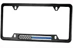 Mull Black Stainless Steel License Plate Frame (Black/Chrome Flag with Thin Blue ...