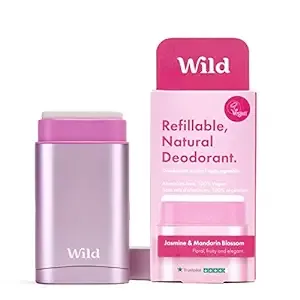 Wild - Natural Refillable Deodorant - Vegan & Eco-Friendly - Aluminum Free - Long Lasting Protection - 100% Natural Ingredients - Starter Kit - Pink Case, Jasmine & Mandarin Blossom Refill - 1.4oz