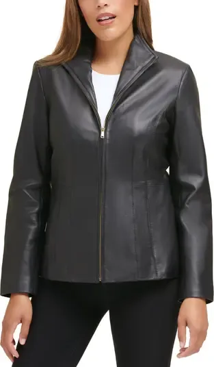 Cole Haan Womens Wing Collar Leather Jacket