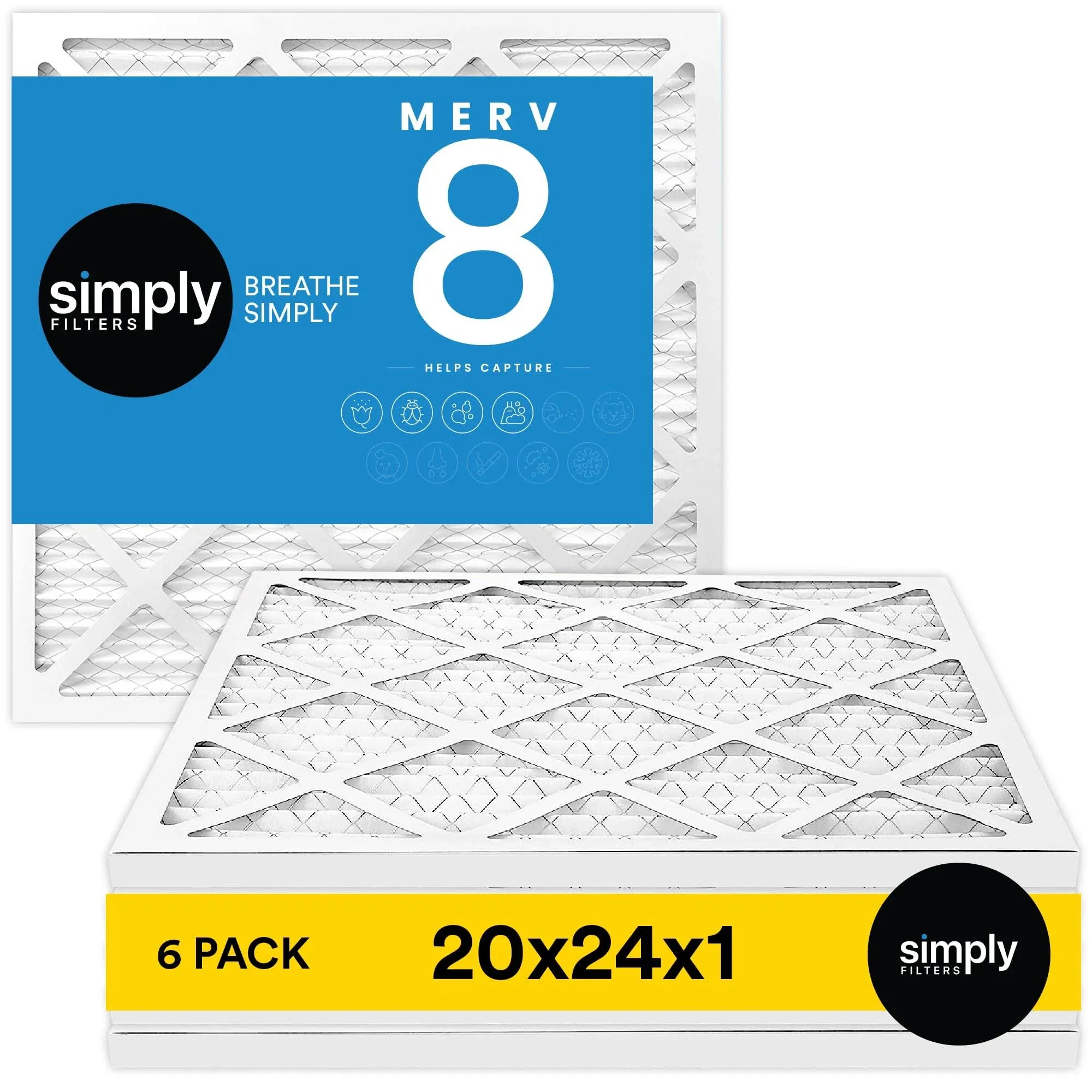 Simply Filters 20x24x1 MERV 8, MPR 600, AC Furnace HVAC Air Filter (6 Pack)