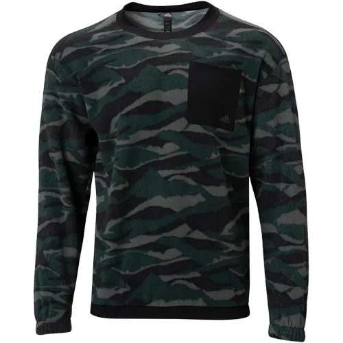 Adidas Texture-Print Crew Sweatshirt Black S Mens