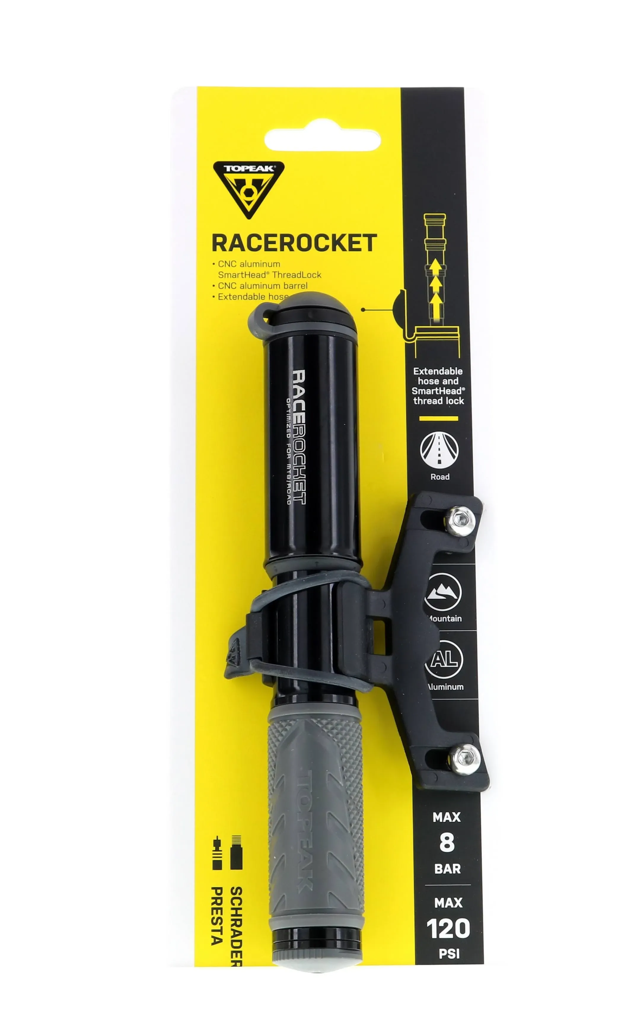 Brand NEW Topeak RaceRocket Mini Cycle Hand Pump Black 120psi Black TRR-2B