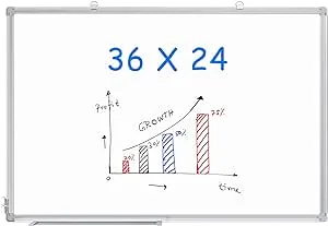 Magnetic White Board 36 x 24 Dry Erase Board Wall Mounted, 3' x 2' Marker Whiteboard with Pen Tray for School, Home, Office, Silver Aluminum Frame