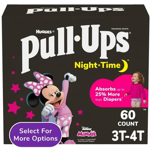 Pull-Ups Girls' Night-Time Training Pants, 3T-4T (32-40 lbs), 60 Ct (Select for More)