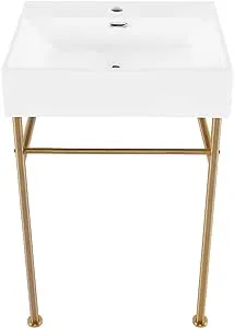 Claire 24 Ceramic Console Sink White Basin Brushed Gold Legs