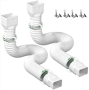 2 Pack Rain Gutter Downspout Extensions Flexible,Drain Downspout Extender Connector 21"-60",Screws for Included,White